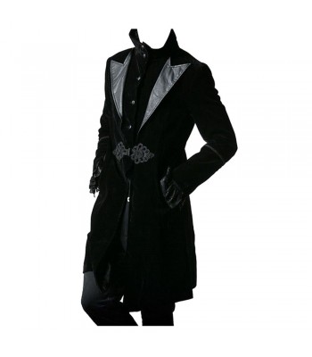 Velvet Coat Men Black Gothic Knot Overcoat Jacket 